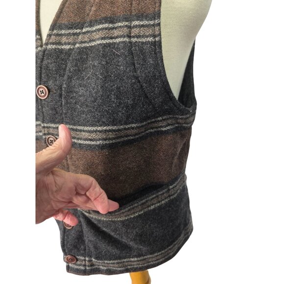 Vintage Banana Republic Wool Blend Vest Men Sz S Brown Gray Stripe Hong Kong - Picture 5 of 13